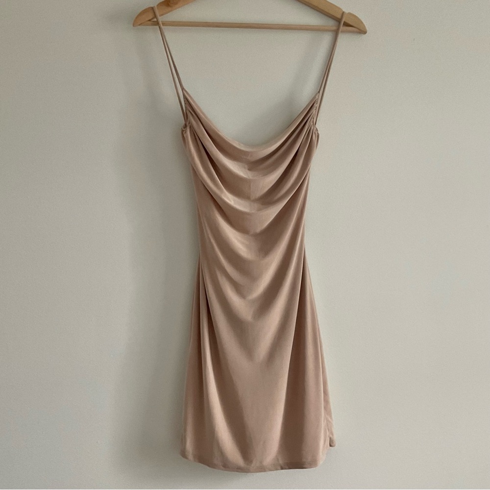 21 Saints Beige Open Back Spaghetti Strap Satin Slip Dress Size XS
